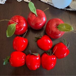 9 Red Apple Ornaments Vintage 2" And 1.5” Christmas Decor Hanging Crafts Wreaths